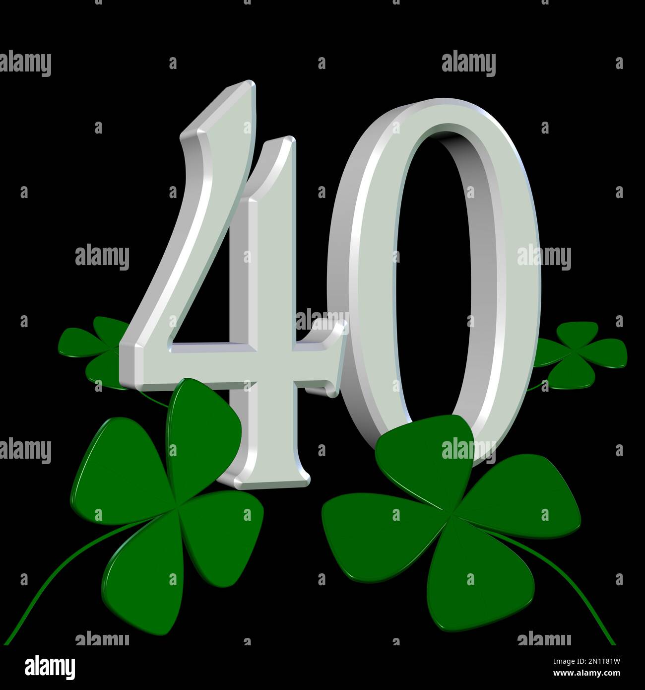 Anniversaire, quarante ans, avec des shamrogs, 3D-illustration Banque D'Images