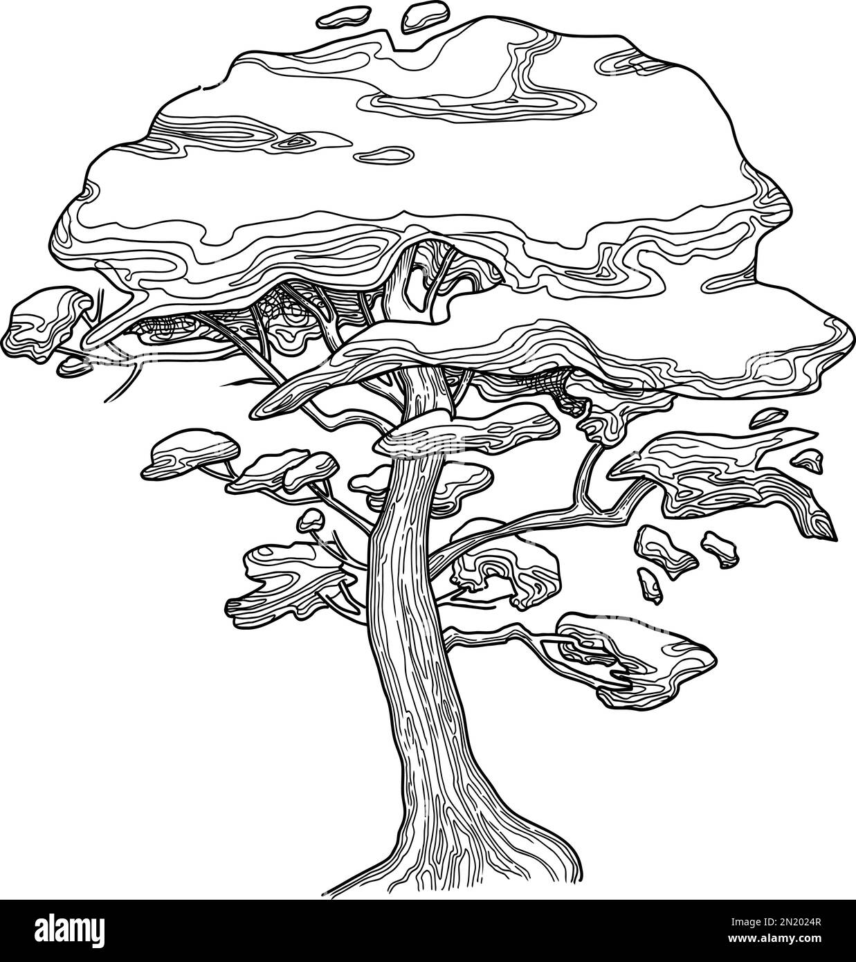 Contour de l'icône de forêt d'arbres végétaux, vecteur tracé à la main. Dessin de jardin Illustration de Vecteur