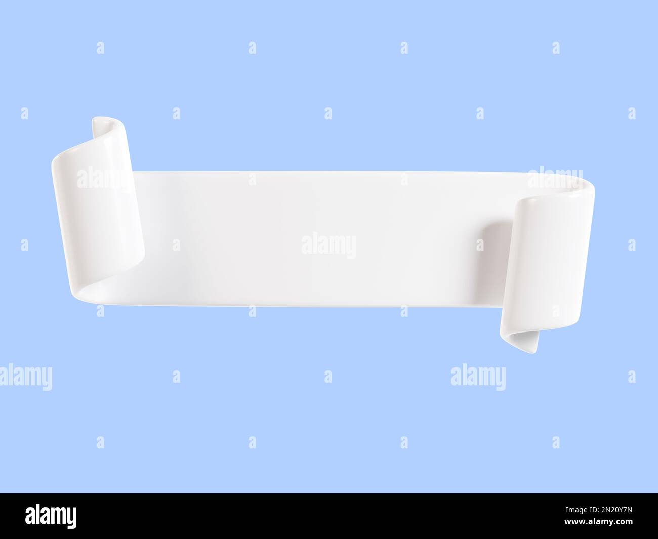 Ruban texte bannière 3D rendu - blanc brillant ruban double roulé pour message de vente ou de promotion. Banque D'Images
