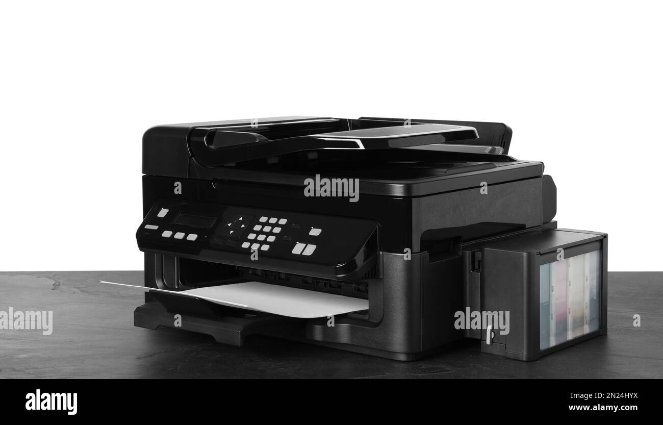 Nouvelle imprimante multifonction moderne sur table grise Photo Stock -  Alamy