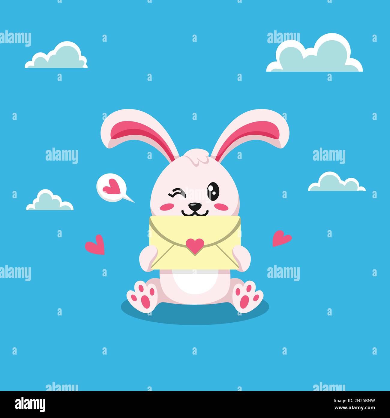 Illustration plate d'un lapin portant une lettre d'amour. Illustration du vecteur de la Saint-Valentin. Illustration de Vecteur