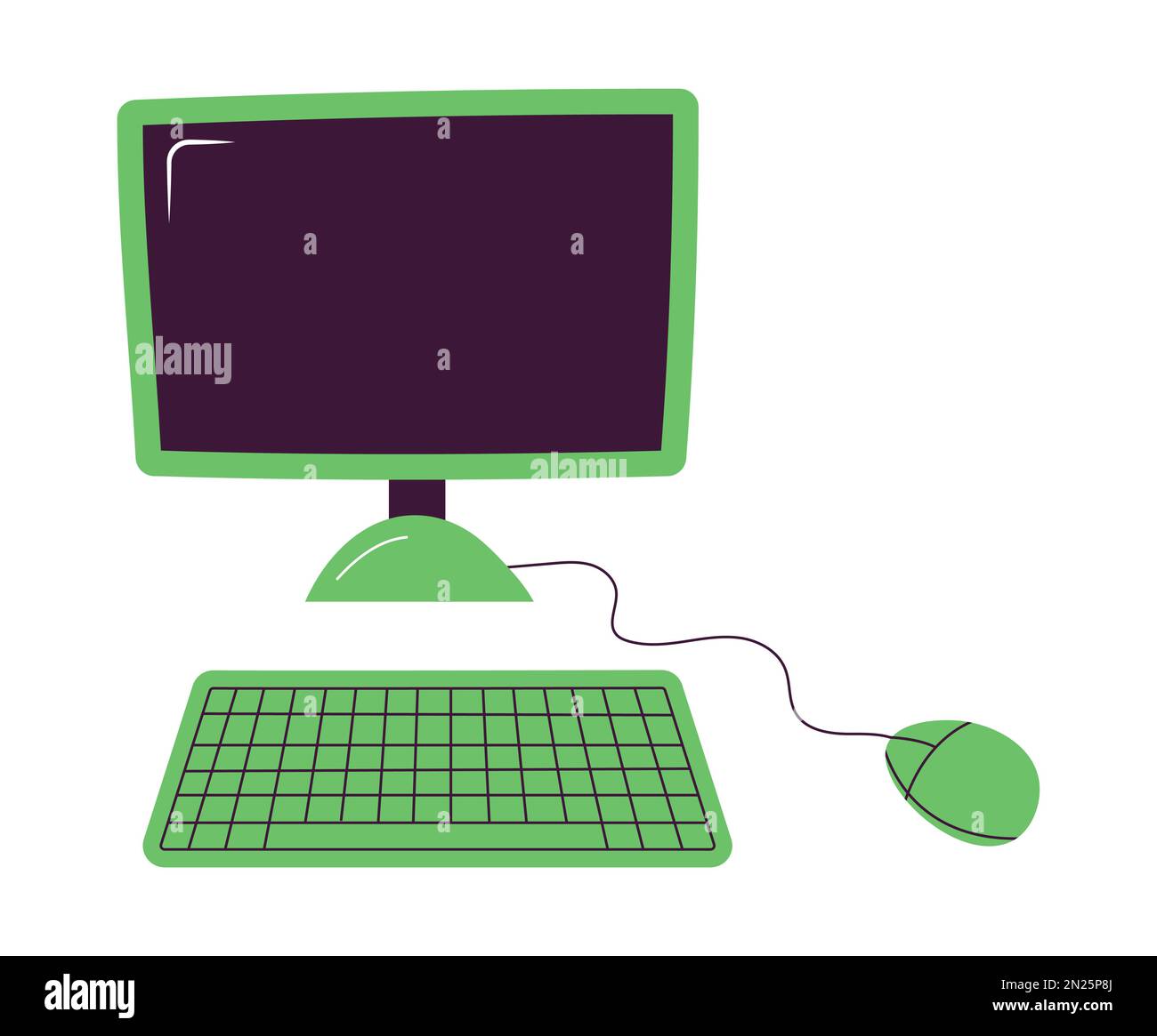 Moniteur d'ordinateur avec clavier et souris. Icône informatique. Illustration de retour à l'école. Illustration de Vecteur