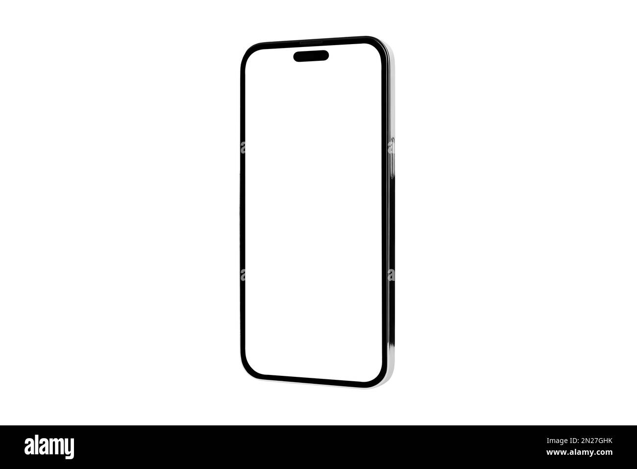 Smartphone iPhone Mockup Noir sans cadre avec un écran blanc, basé sur un Studio de haute qualité, conception sans cadre, connexion, données, affichage numérique Banque D'Images