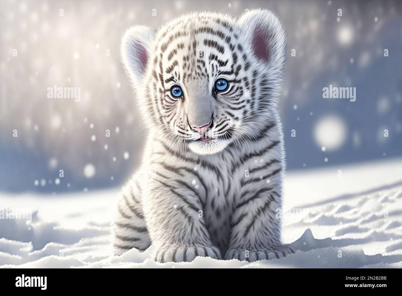Image De Tigre Blanc Trop Mignon Mignon bébé blanc tigre courant sur la neige, ai génératif Photo Stock -  Alamy