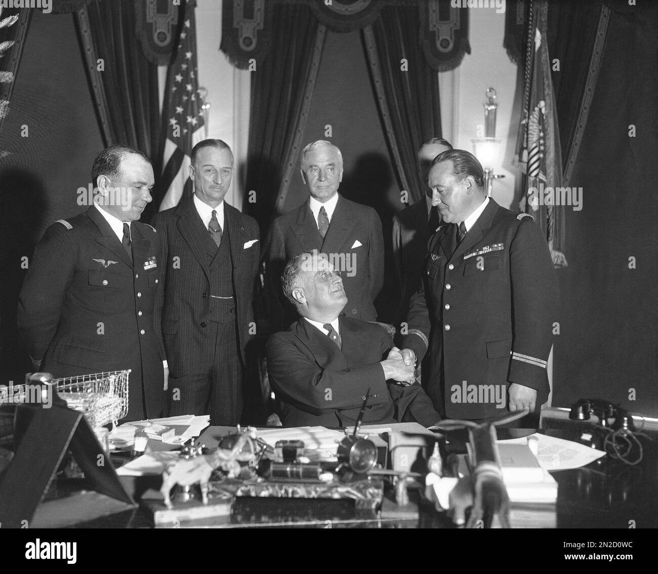 President Franklin D. Roosevelt, seated, greets French transAtlantic