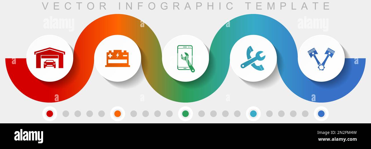 Modèle vectoriel d'infographie d'atelier avec jeu d'icônes, icônes diverses telles que pistons, batterie, service et outils pour la conception Web et les applications mobiles Illustration de Vecteur