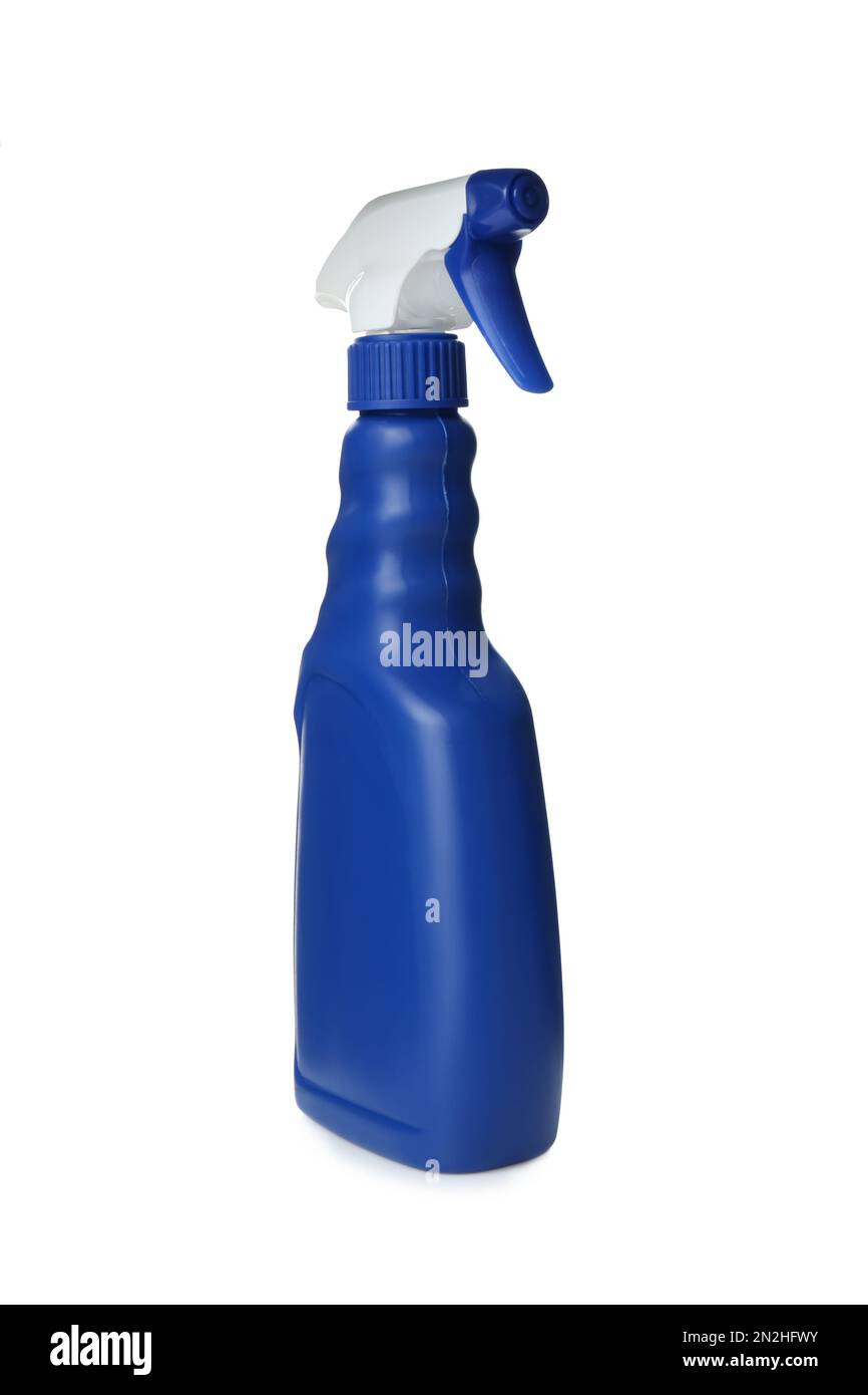 Pulvérisateur bleu de produit de nettoyage isolé sur blanc Banque D'Images