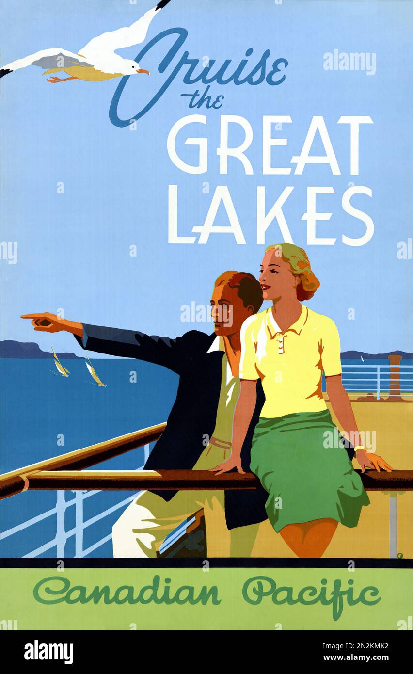 Naviguez sur les Grands Lacs canadien Pacifique. Artiste inconnu. Affiche publiée dans les années 1930 au Canada. Banque D'Images