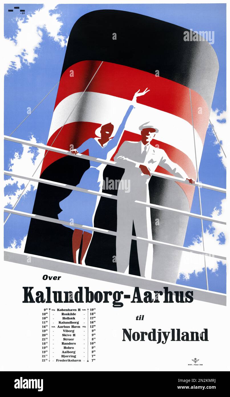 Au-dessus de Kalundborg-Aarhus jusqu'à Nordjylland par Henry Thelander (1902-1986). Affiche publiée en 1946 au Danemark. Banque D'Images