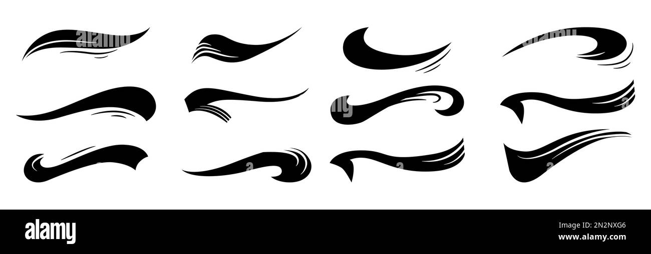 Jeu de queue de snoosh calligraphique, scrocs de marquage de soulignement. Éléments typographiques du logo sport. Queue de lettres à texte pour lettrage ou club de baseball. Vecteur Illustration de Vecteur