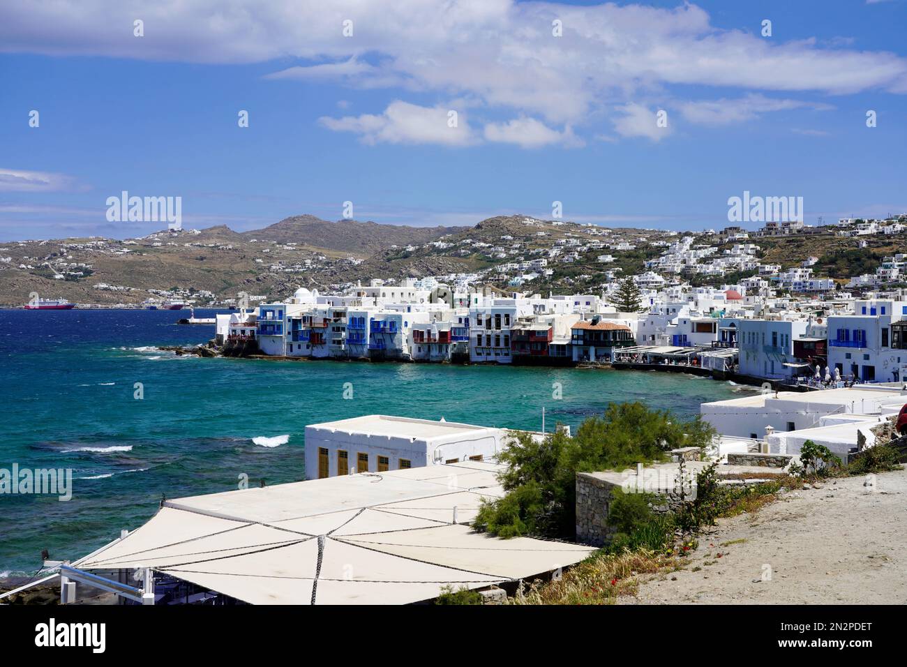Paysage urbain de Mykonos avec petite Venise, île de Mykonos, Grèce Banque D'Images