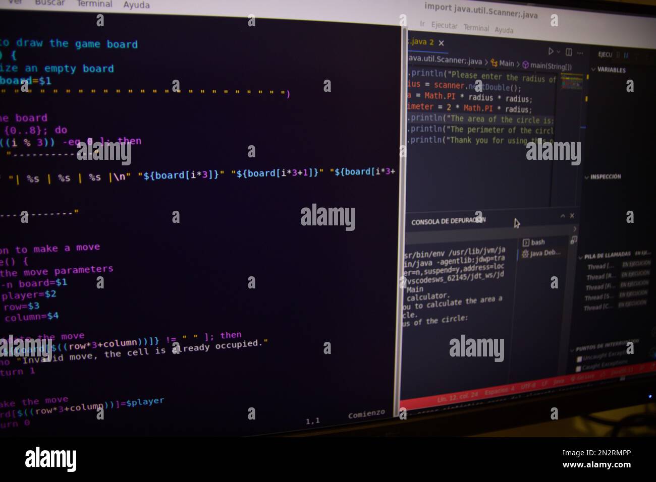 Gros plan d'un écran d'ordinateur avec le code d'un programme d'ordinateur programmé en Java. Arrière-plan relatif à la programmation informatique Banque D'Images