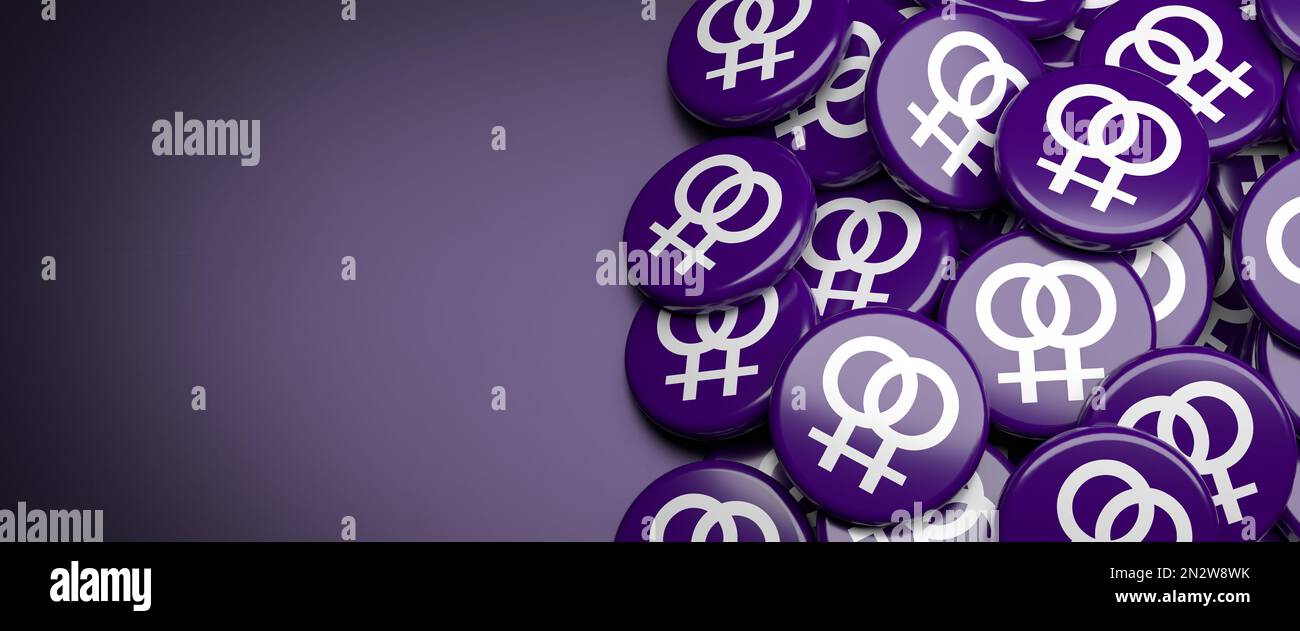Orientation sexuelle: Lesbienne. Symbole de Lesbian sur un tas . Deux symboles femelles se chevauchant. Banque D'Images