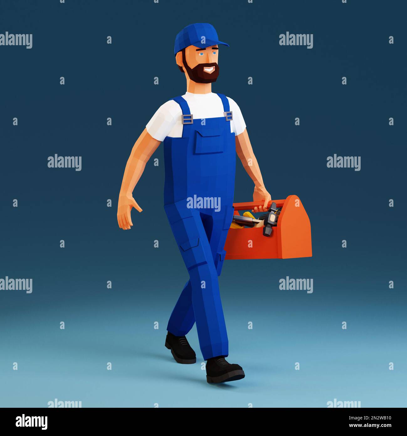 3d le travailleur est livré avec une boîte à outils Banque D'Images