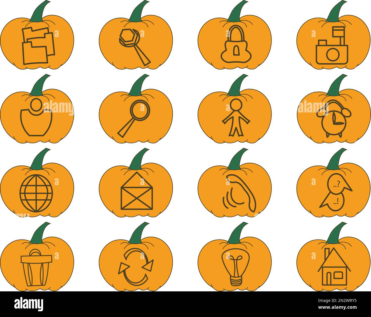 Jeu d'icônes avec symboles d'interface utilisateur et citrouilles orange pour les décorations d'Halloween et de Thanksgiving Illustration de Vecteur