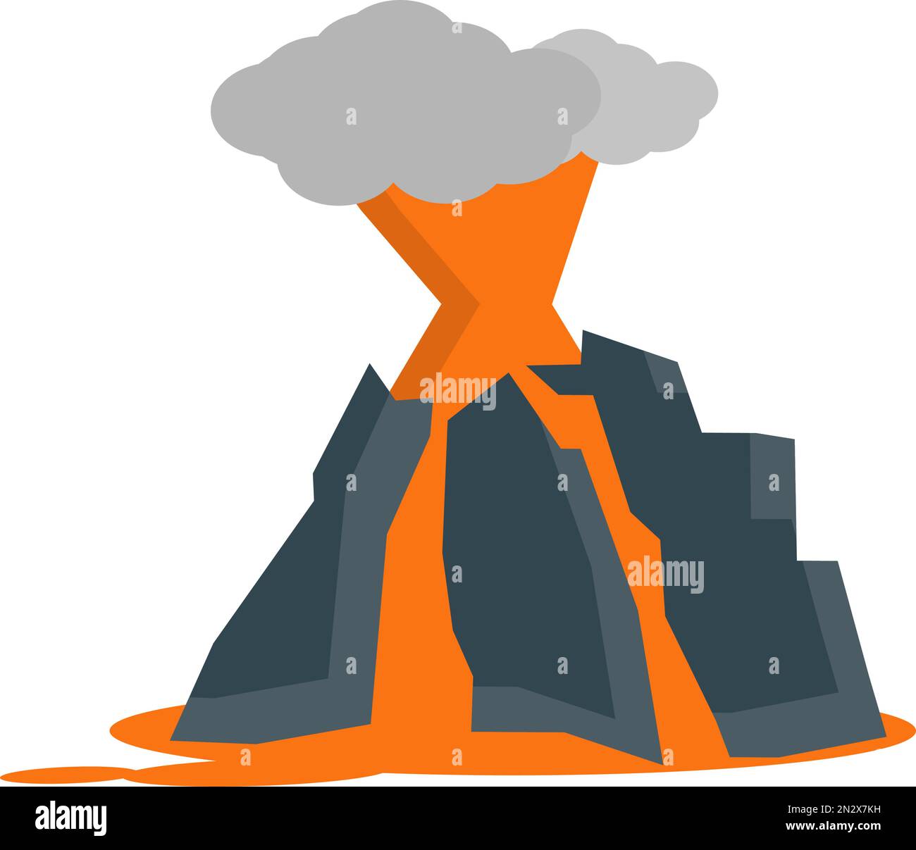 Volcan en éruption et lave coulant. Vecteur modifiable. Illustration de Vecteur