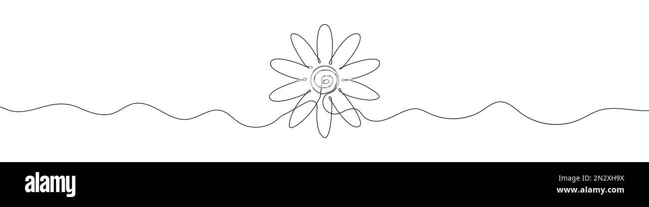 Dessin de ligne continu de fleur. Icône de fleur d'une ligne. Arrière-plan de mise en plan à une ligne. Illustration vectorielle. Icône de fleur noire Illustration de Vecteur