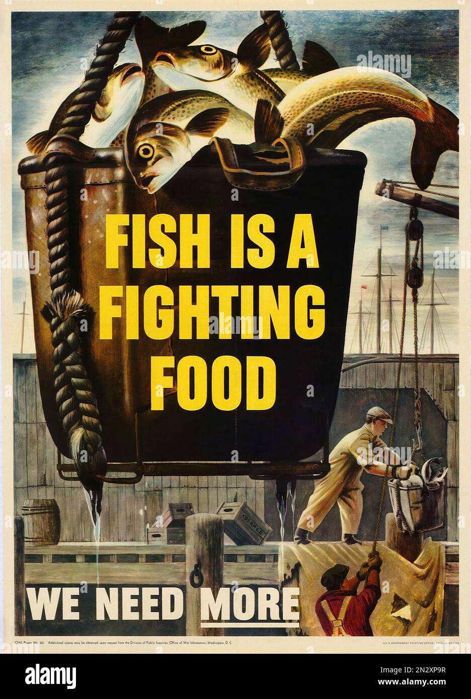 Le poisson est un aliment de combat - nous avons besoin de plus - Affiches de propagande US - WWII Banque D'Images