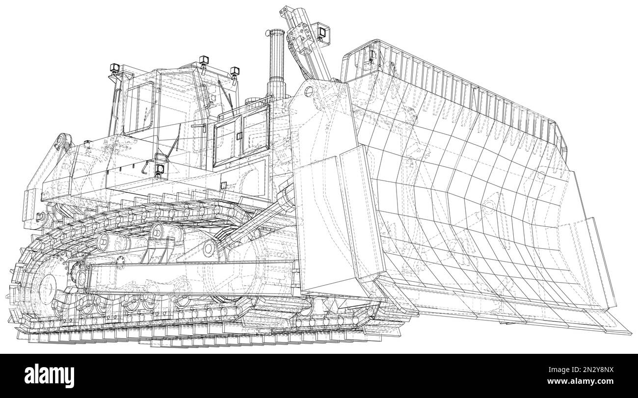 Tracteur dessiné avec des lignes filaires sur un fond blanc.EPS10 Illustration vectorielle Illustration de Vecteur