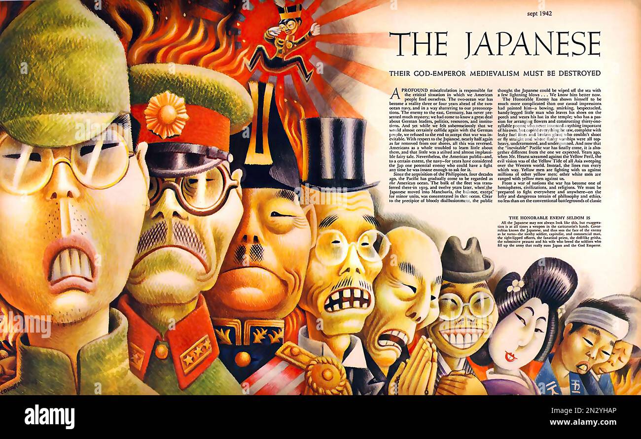 1942 'péril jaune' les Japonais - Seconde Guerre mondiale - affiche de propagande de style comique des États-Unis Banque D'Images