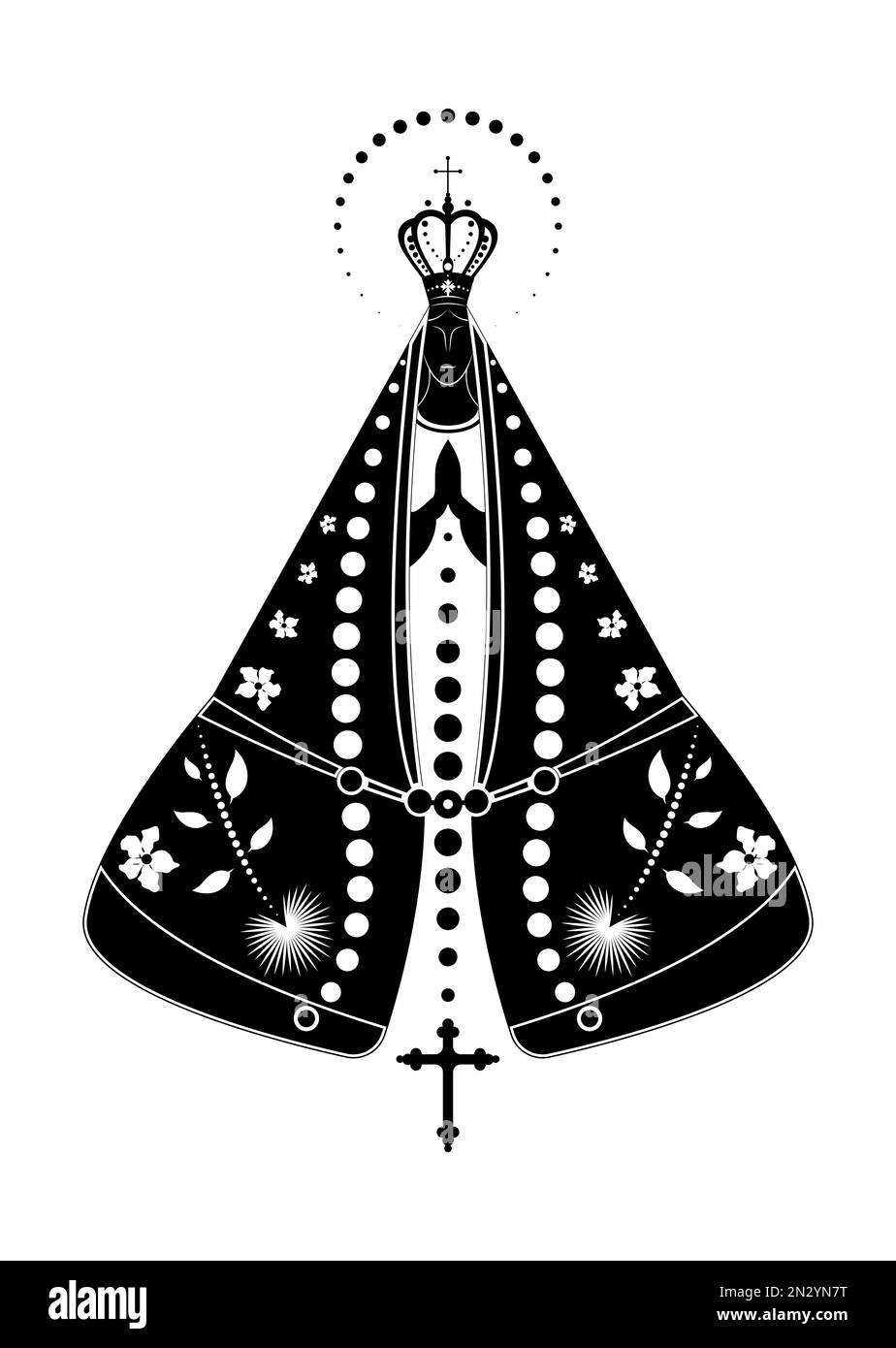 Notre dame est apparue Noir et blanc, Vierge Marie Immaculée illustration vectorielle isolée sur fond blanc Illustration de Vecteur