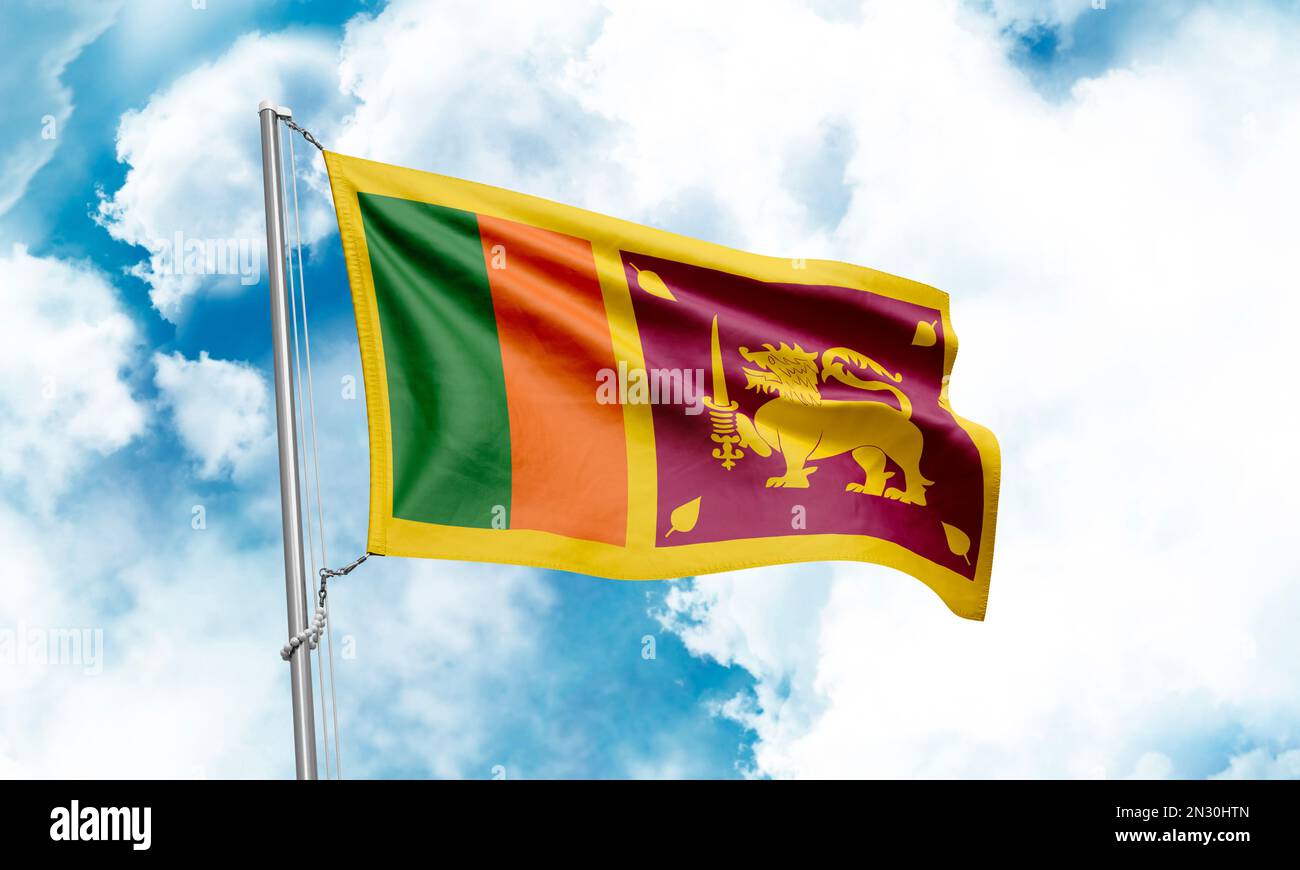 Drapeau du Sri Lanka agitant sur fond de ciel. 3D rendu Banque D'Images