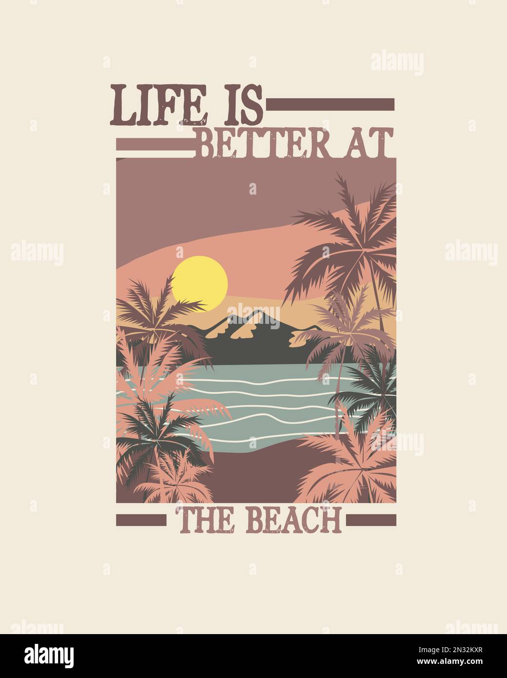 La vie est meilleure à la plage typographie rétro vintage plage été palmiers soleil paysage graphiques dessins pour tshirt imprimé vecteur Illustration de Vecteur