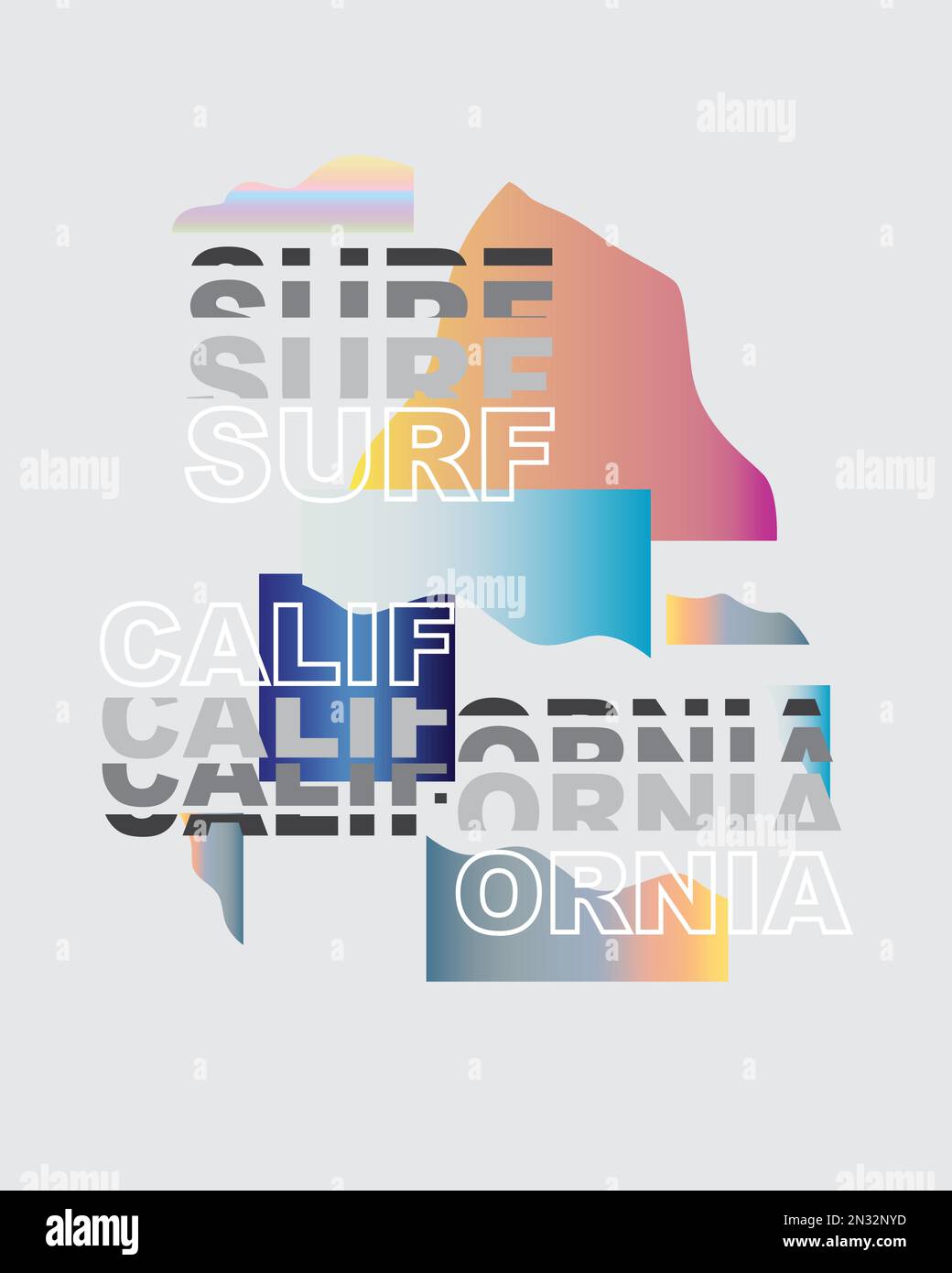 Surf California coloré abstrait typographie texte en tranches lettrage surf typographique poster design pour t shirt imprimé, autocollant, bannière, papier peint Illustration de Vecteur