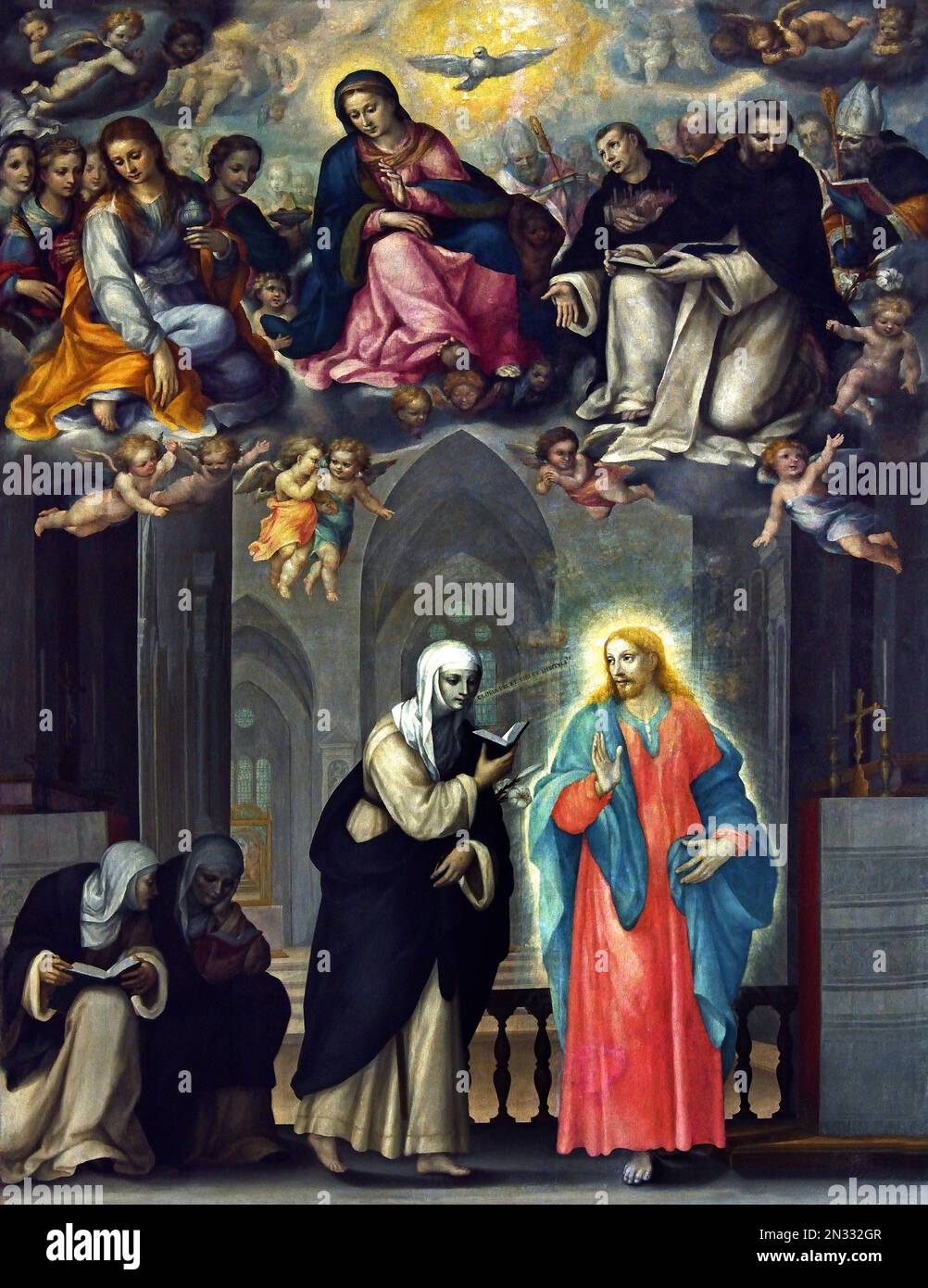 Crescenzio Gambarelli, Sainte Catherine , réciter l'Office Divin avec Jésus, 16th siècle, Musée des Beaux-Arts, Italie, Italien, Basilique de San Domenico, Sienne, Crescenzio Gambarelli1591 à 1622 peintre italien de la fin-maniérisme ou proto-baroque, actif principalement à Sienne Banque D'Images
