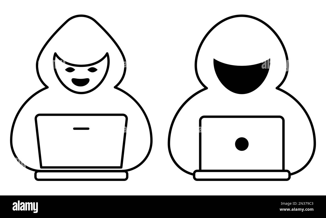 Icônes de la ligne cyber-pirate. Illustration vectorielle isolée sur fond blanc Illustration de Vecteur