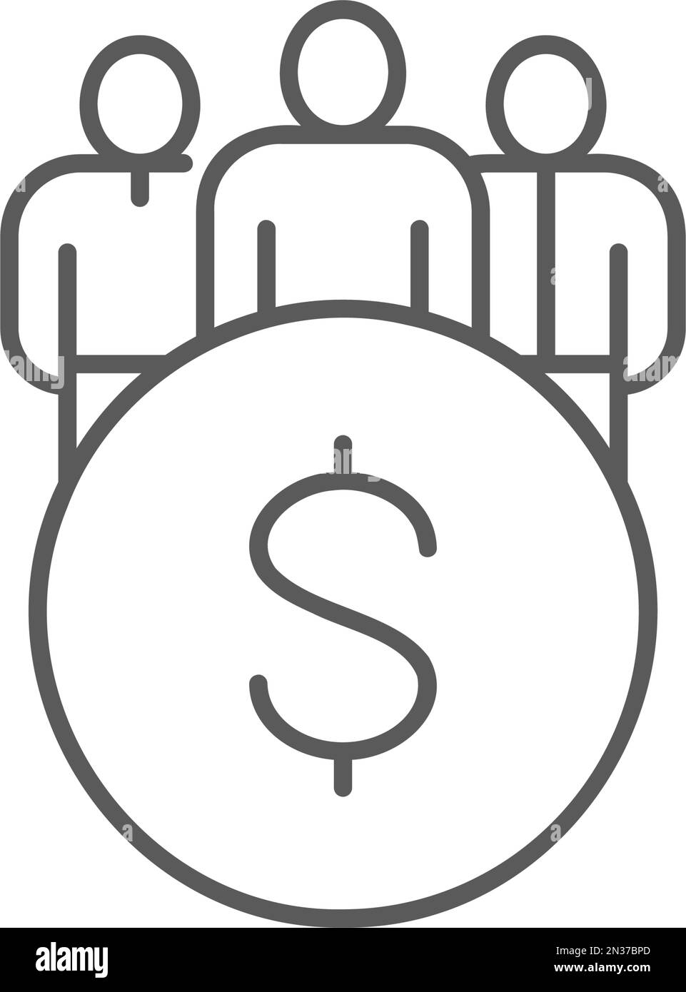 Coin avec l'équipe, l'équipe commerciale, l'icône de ligne du groupe d'utilisateurs. Design de symbole Finance, paiement, financement d'investissement. Illustration de Vecteur