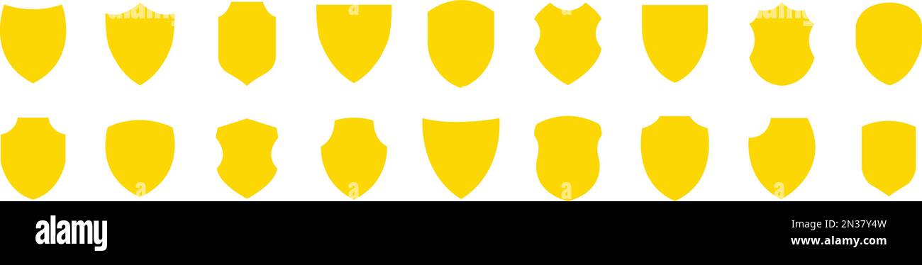 Ensemble de l'icône Golden Shield. Groupe de protection de sécurité. Symbole de qualité du badge de collection. Logo ou emblème. Symbole de protection et de protection Vector i. Illustration de Vecteur