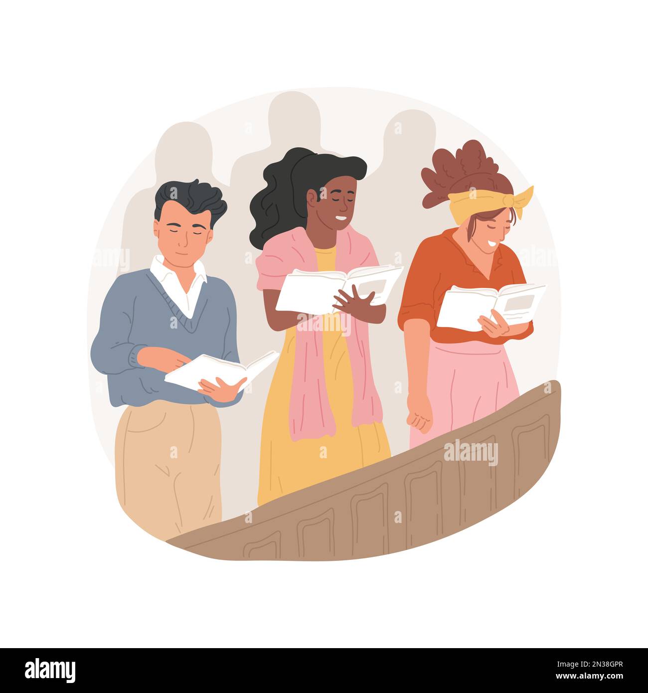 Illustration de vecteur de dessin animé isolé de masse de minuit. Groupe de personnes religieuses participant à la cérémonie de masse de minuit dans l'église, fêtes de Noël, caricature vecteur des jours saints. Illustration de Vecteur