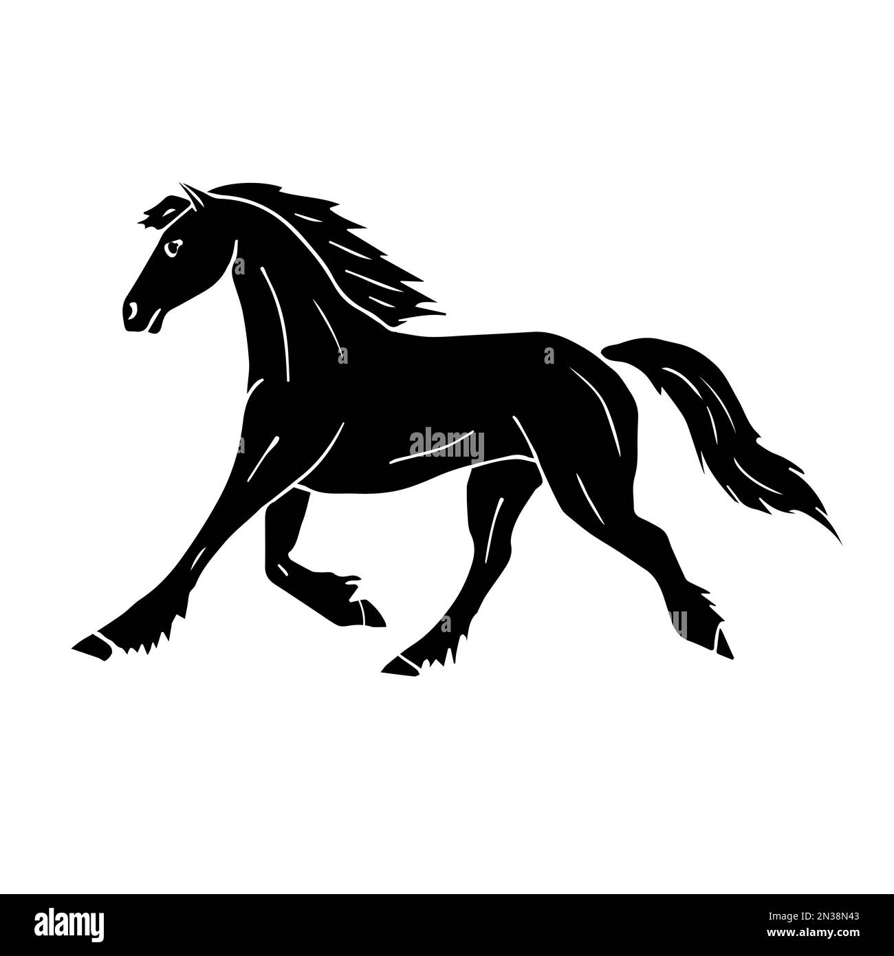 Dessin de l'animal à la main vectoriel cheval de frise noir isolé sur fond blanc Illustration de Vecteur