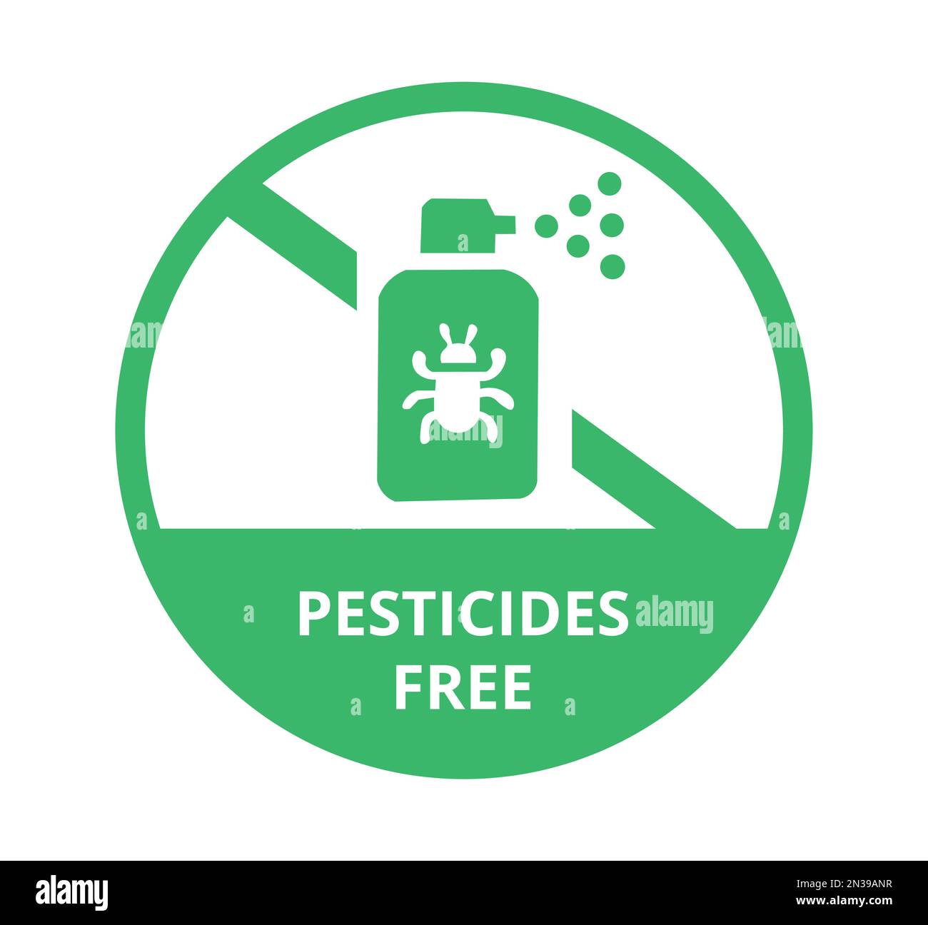 Symbole vert sans pesticides avec étiquette. Concept d'emballage et écologie. Illustration de Vecteur