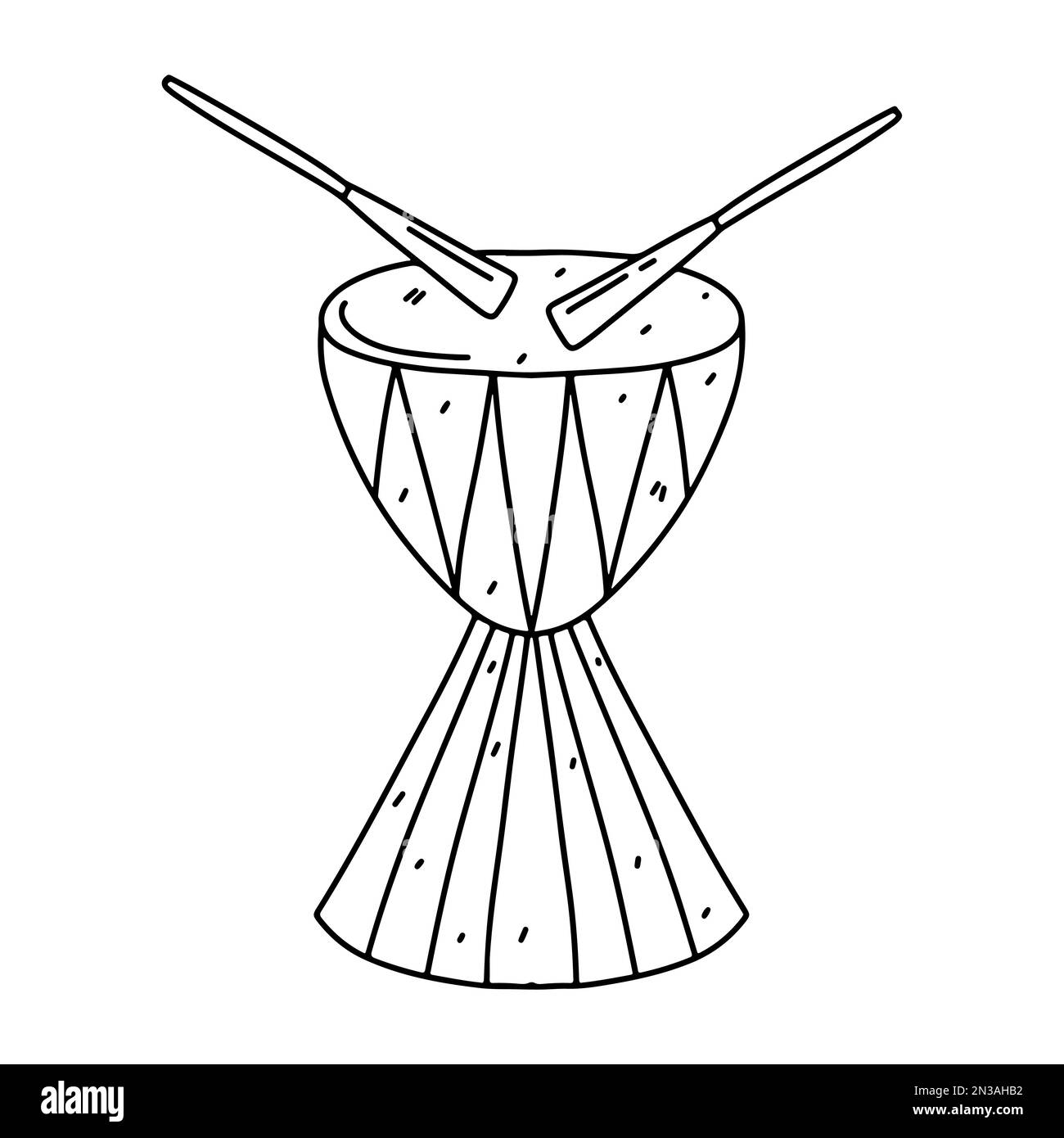 Tambour africain de style Doodle dessiné à la main. Illustration vectorielle isolée sur fond blanc Illustration de Vecteur