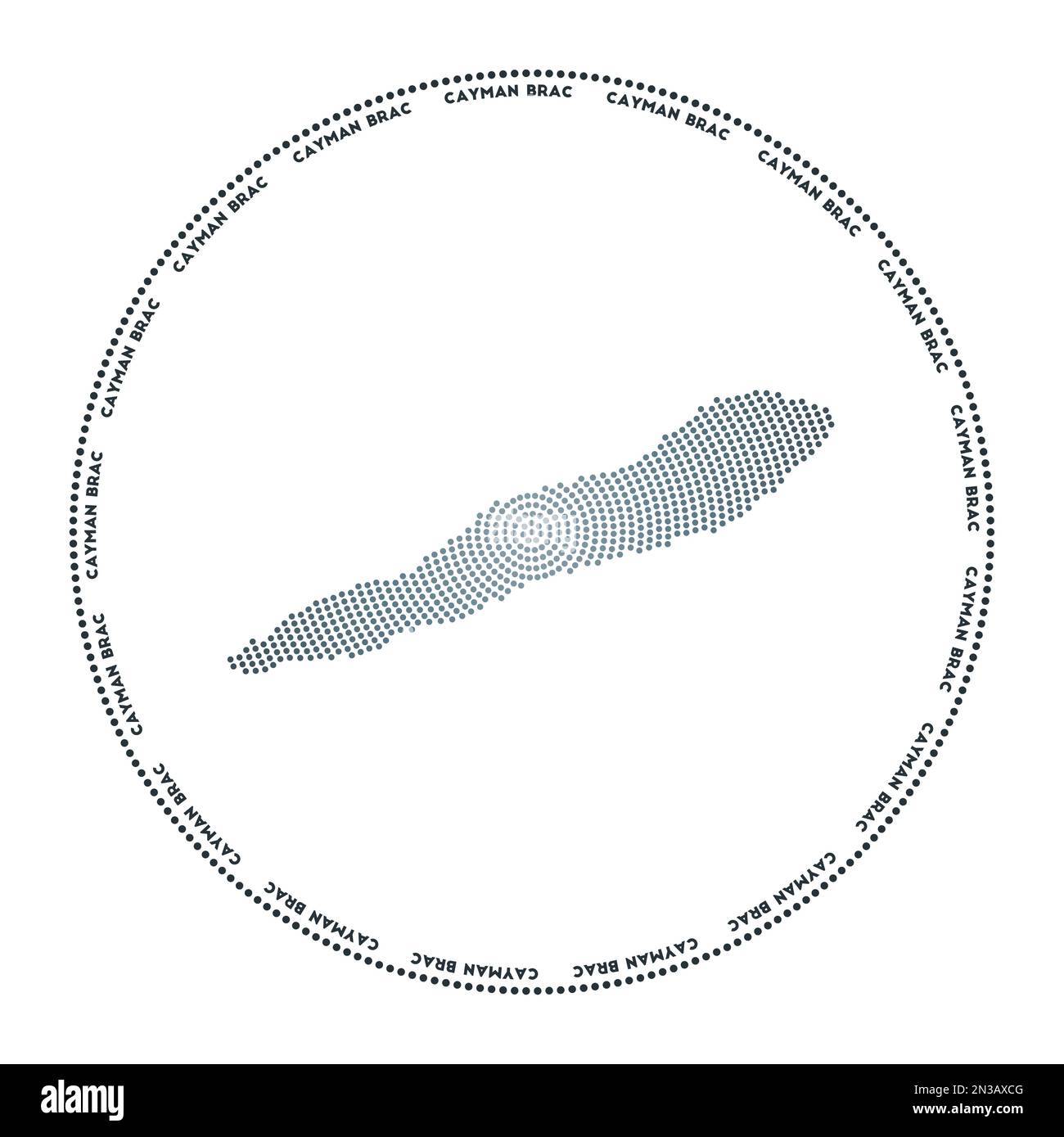 Logo Cayman Brac rond. Forme de style numérique de Cayman Brac en cercle pointillé avec le nom de l'île. Icône technologique de l'île avec points en dégradé. Magnifique Illustration de Vecteur