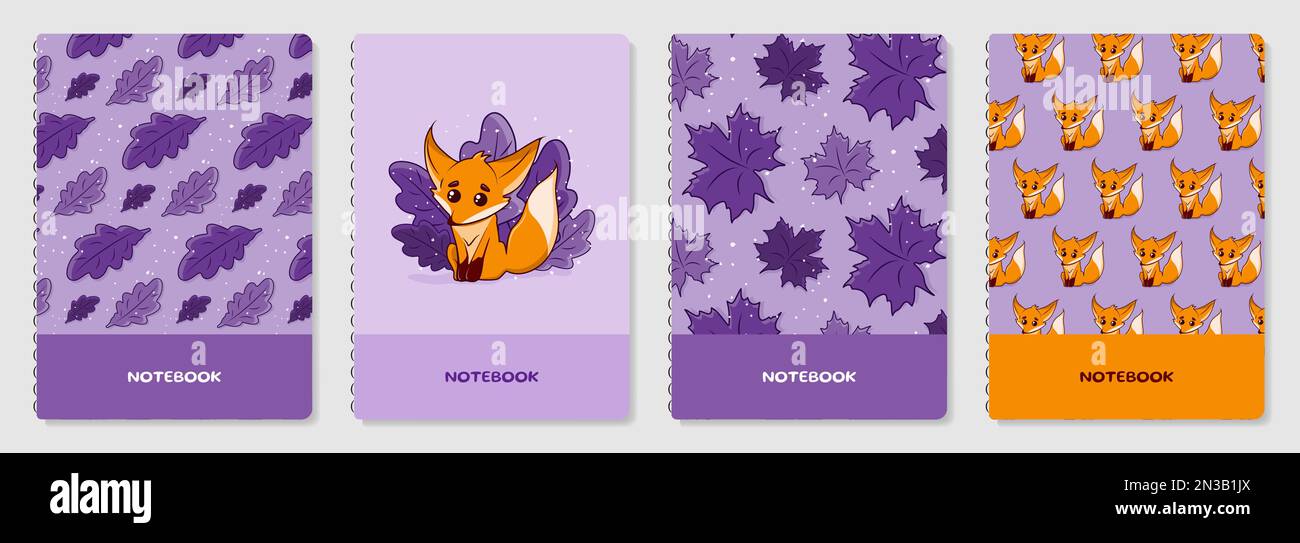Modèles de page de garde de dessin animé avec renard et feuilles Image
