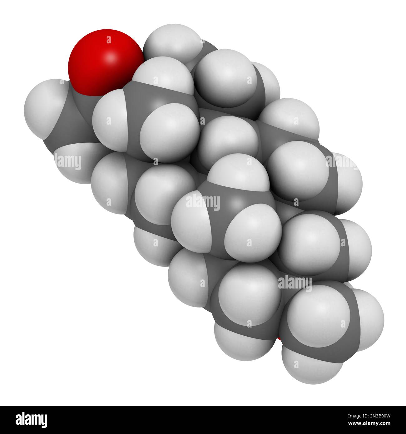Molécule de médicament d'épilepsie de Ganaxolone. 3D rendu. Les atomes sont représentés sous forme de sphères avec un codage couleur conventionnel : hydrogène (blanc), carbone (gris), oxy Banque D'Images
