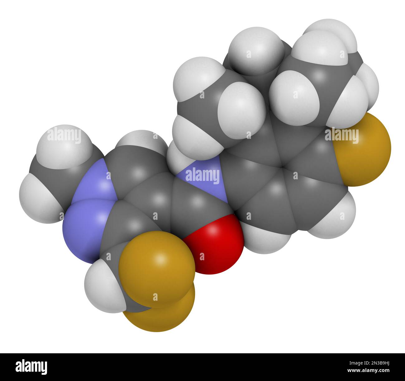 Molécule de fongicide Fluindapyr. 3D rendu. Les atomes sont représentés sous forme de sphères avec un codage couleur conventionnel : hydrogène (blanc), carbone (gris), oxygène Banque D'Images