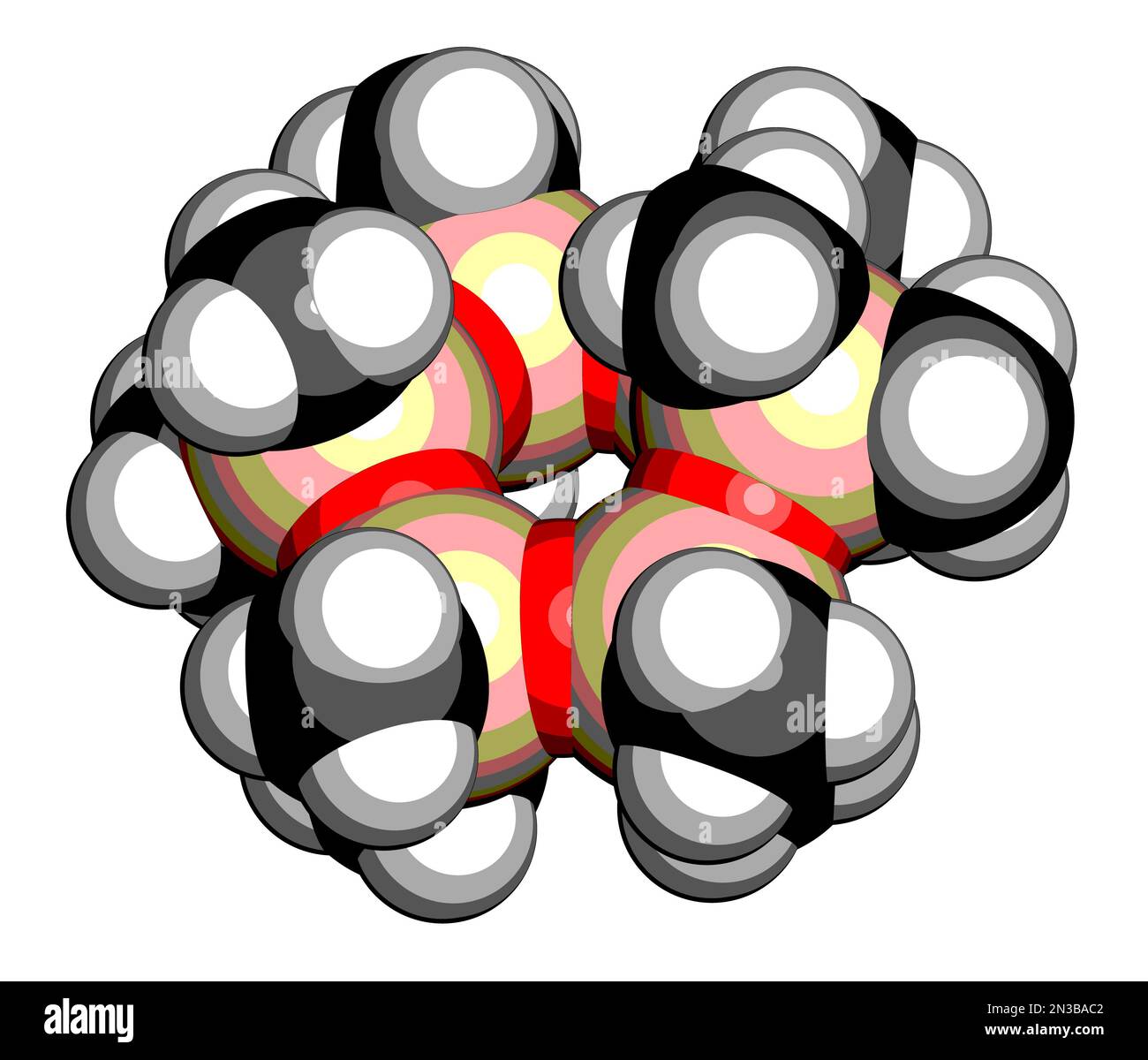 Dodécaméthylcyclohexasiloxane (D6) molécule organique cyclique. 3D rendu. Les atomes sont représentés sous forme de sphères avec un codage couleur conventionnel : hydro Banque D'Images