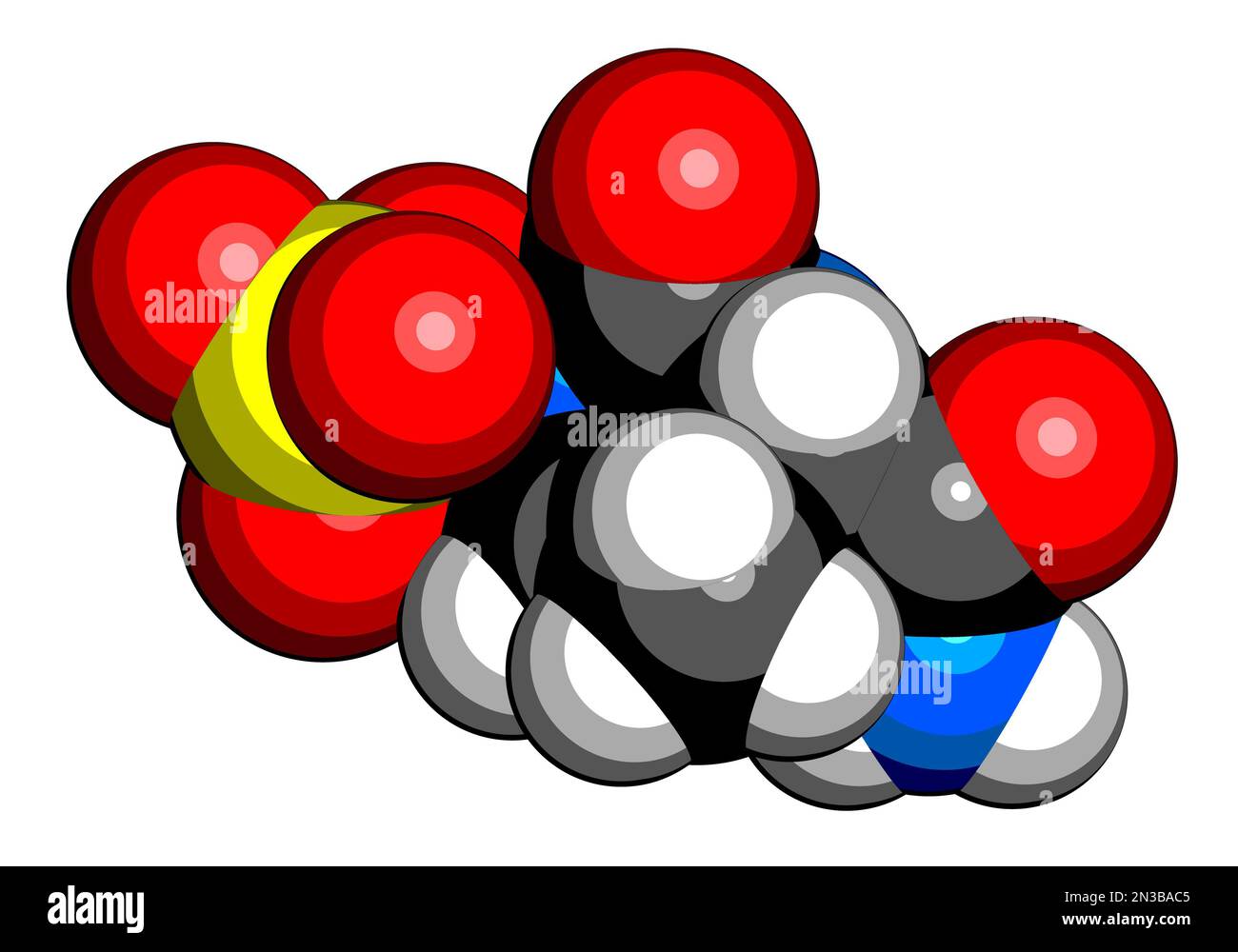 Molécule de médicament antibiotique Durlobactam. 3D rendu. Les atomes sont représentés sous forme de sphères avec un codage couleur conventionnel : hydrogène (blanc), carbone (noir), Banque D'Images