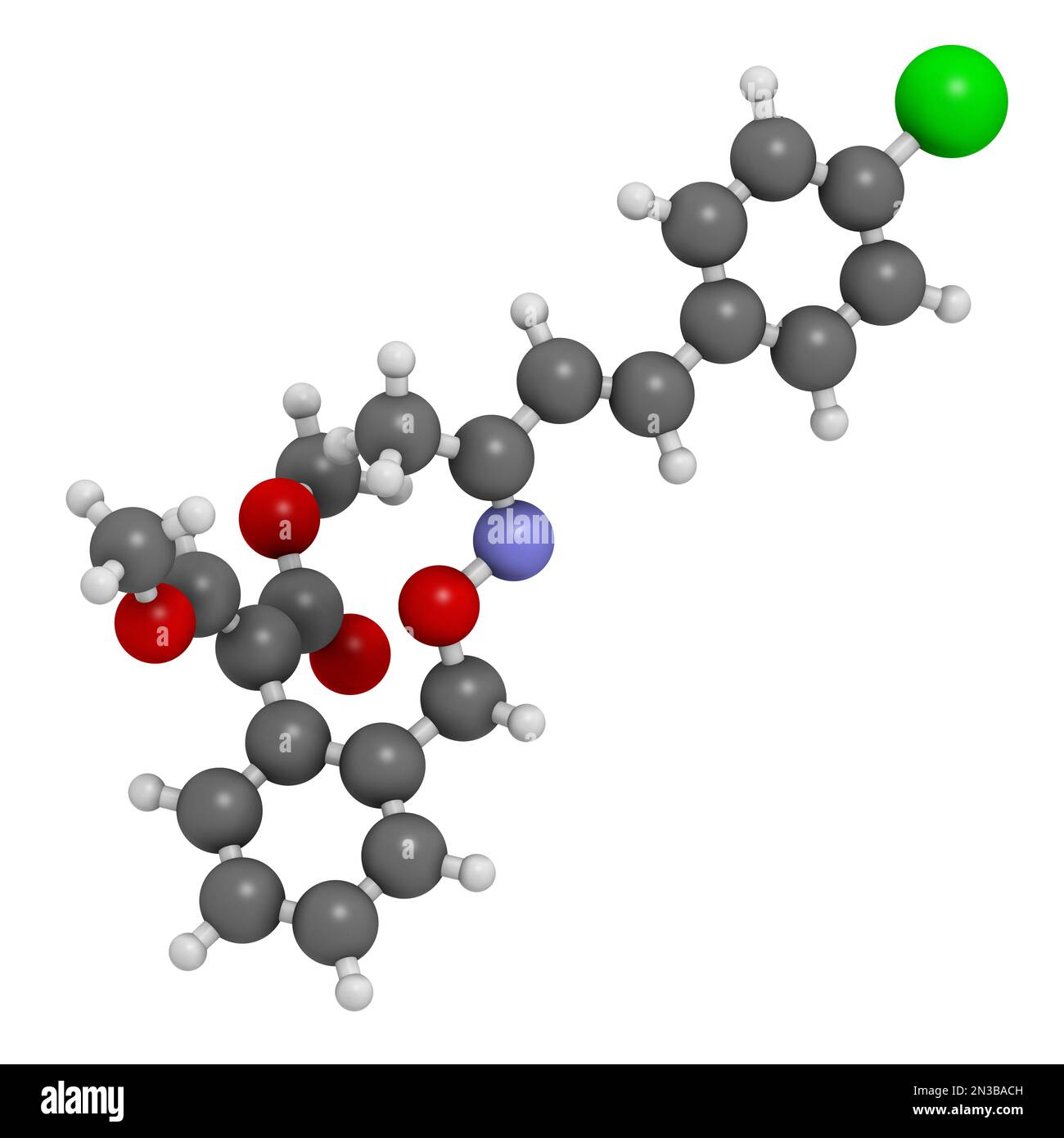 Molécule de fongicide d'Enoxastrobine. 3D rendu. Les atomes sont représentés sous forme de sphères avec un codage couleur conventionnel : hydrogène (blanc), carbone (gris), oxyge Banque D'Images