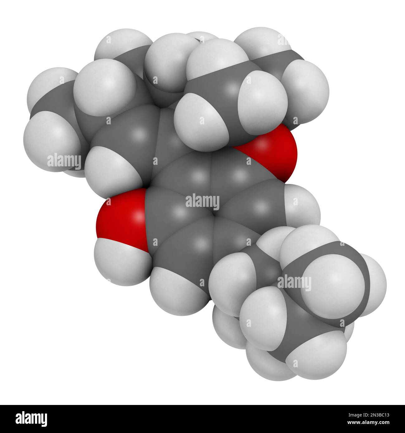 Molécule de Delta-10-tétrahydrocannabinol (D10-THC). Isomère de Delta-9-THC. 3D rendu. Les atomes sont représentés sous forme de sphères avec un codage couleur conventionnel Banque D'Images