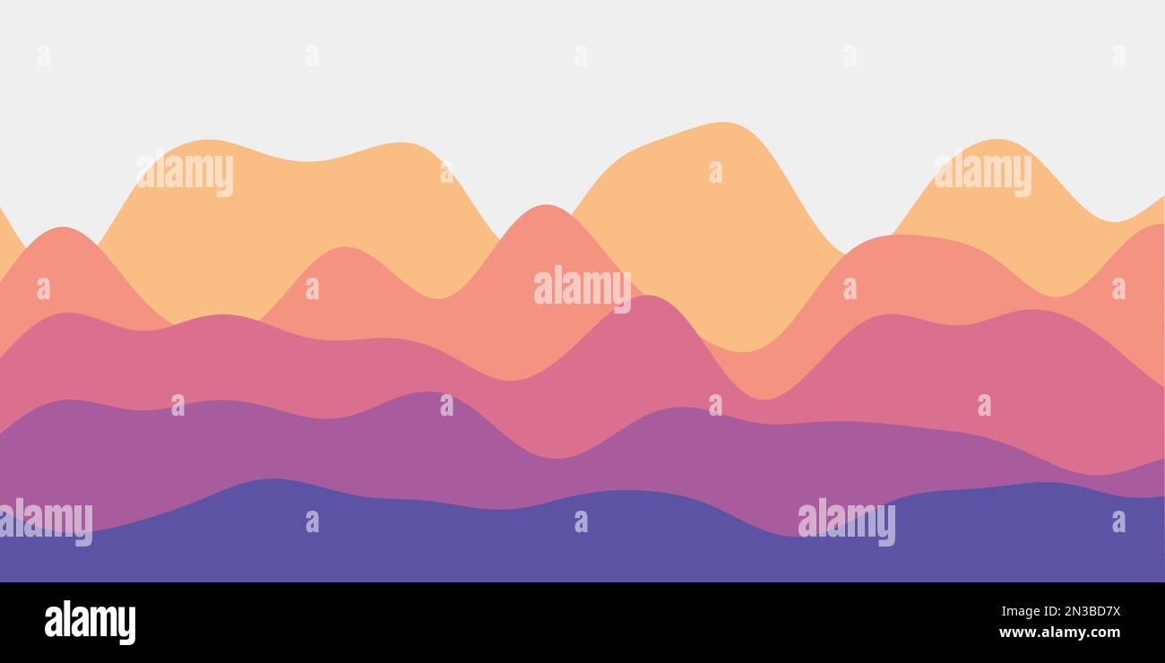 Résumé coucher de soleil collines fond. Courbes colorées illustration vectorielle attrayante. Illustration de Vecteur