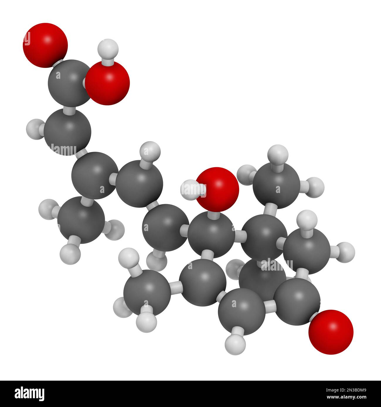 Molécule de stress végétal d'acide abscissique. 3D rendu. Les atomes sont représentés sous forme de sphères avec un codage couleur conventionnel : hydrogène (blanc), carbone (gris), o Banque D'Images