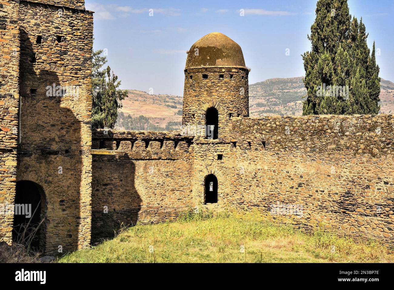 Birhan Seghed Kuregna, mur de la forteresse au château d'Adiam Seghed Iyasu, 1682-1706, la forteresse de Fasil Ghebbi située à Gondar, région d'Amhara Banque D'Images
