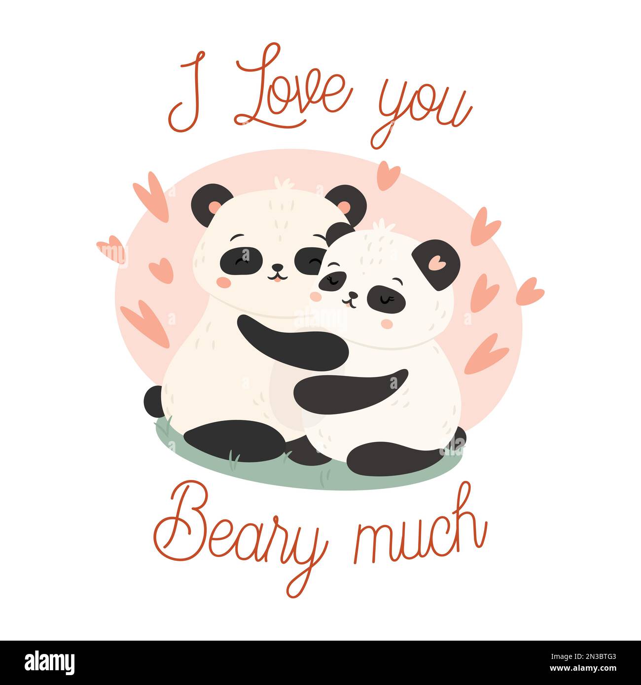 Je t'aime beaucoup beary. Couple de panda adorables qui s'embrasse. Concept de carte de Saint-Valentin. Illustration vectorielle Illustration de Vecteur