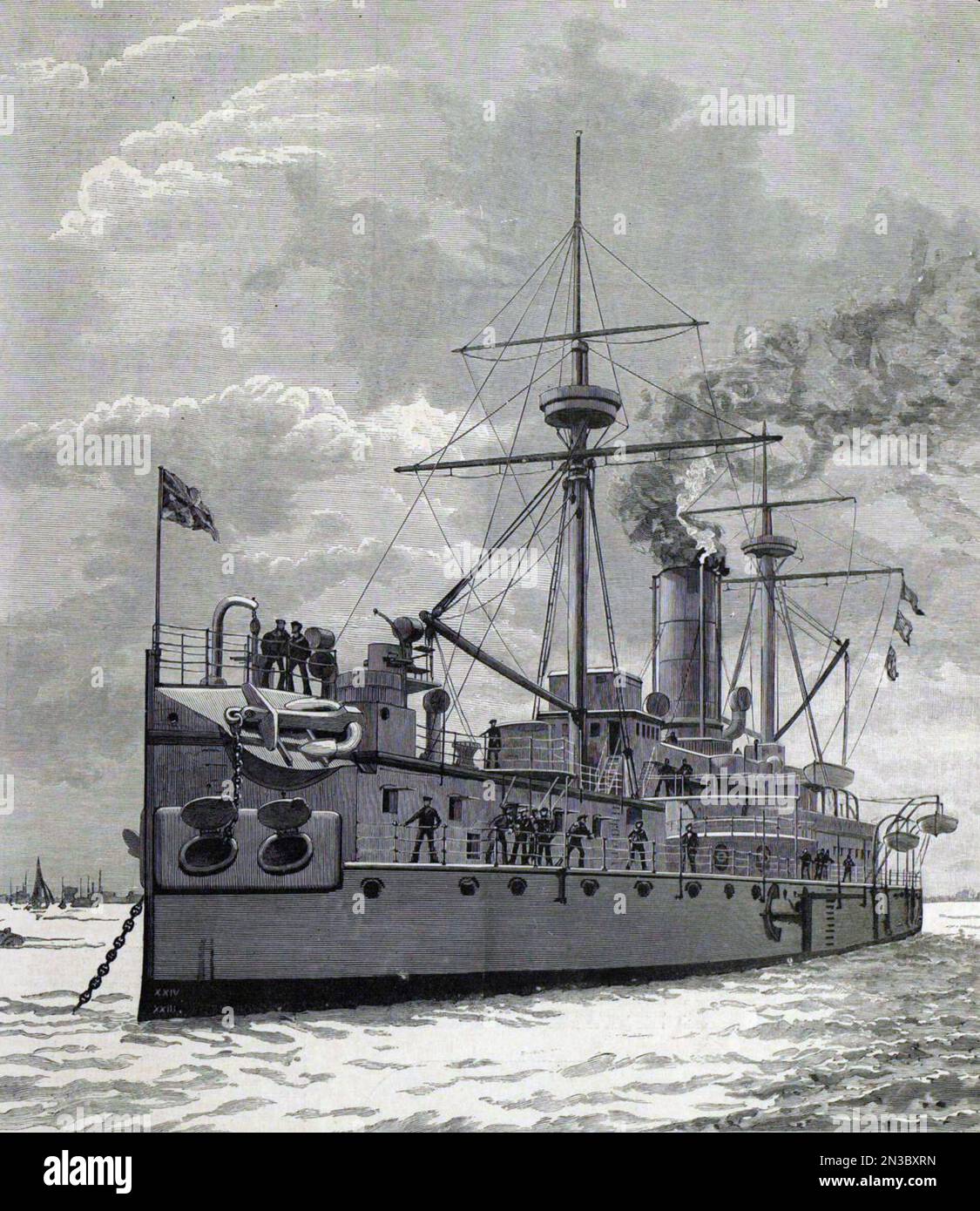 HMS Ajax, navire de sa classe de navires de guerre en limonplade construits pour la Marine royale en 1870s. Banque D'Images