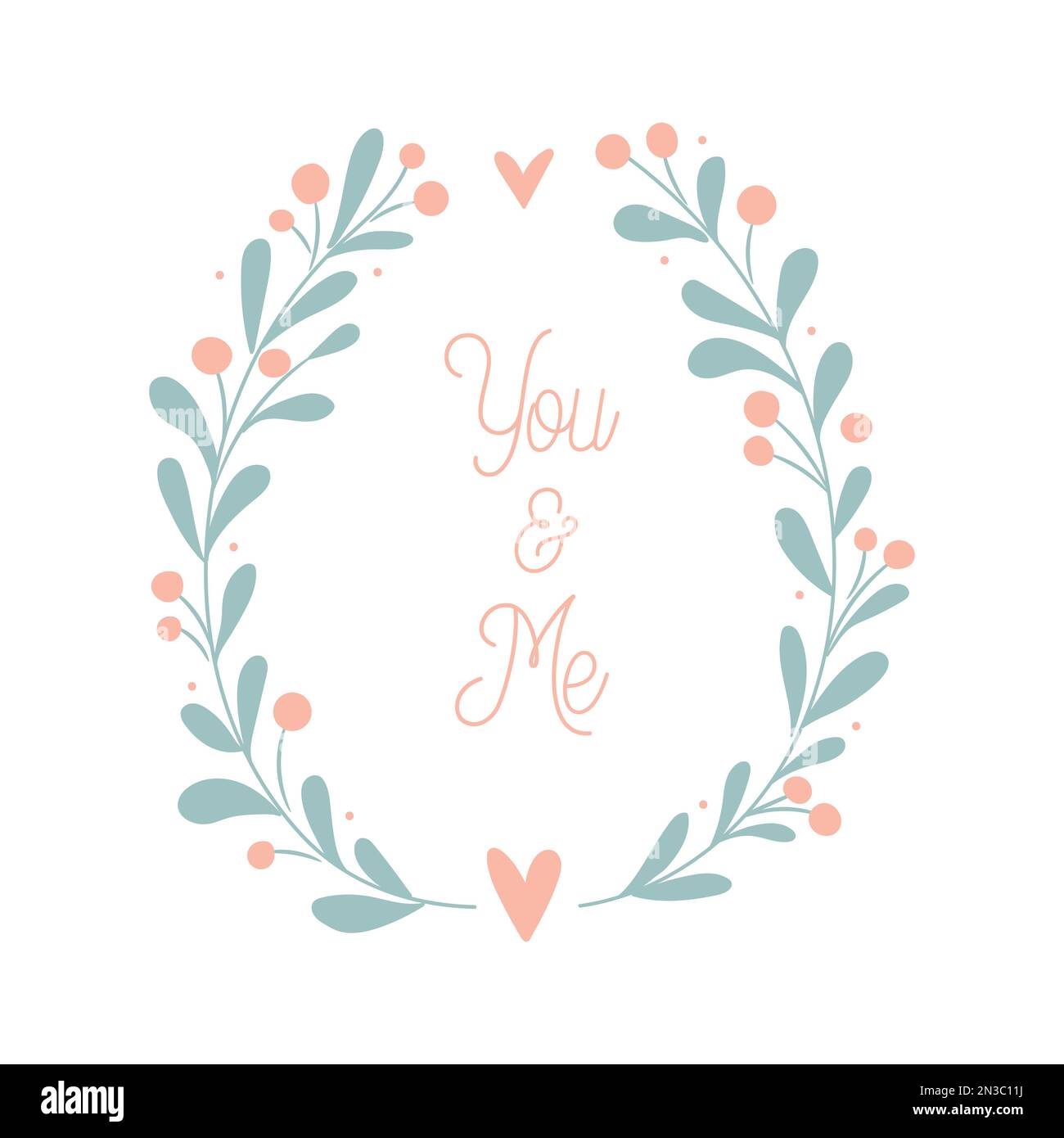 Vous et moi couronne fleurie. Concept de carte de Saint-Valentin. Illustration vectorielle Illustration de Vecteur
